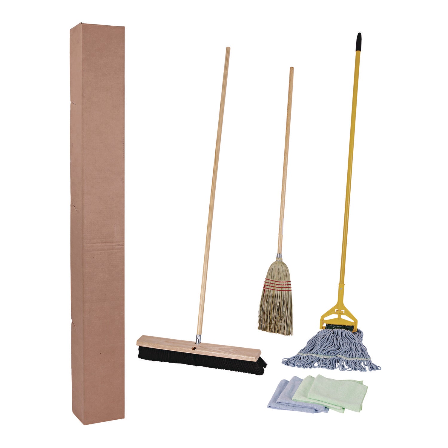 Boardwalk Cleaning Kit, Medium Blue Cotton/Rayon/Synthetic Head, 60" Natural/Yellow Wood/Metal Handle (CLEANKIT)