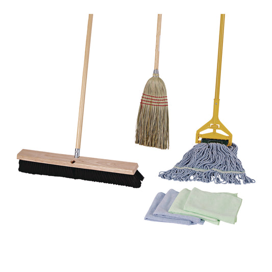 Boardwalk Cleaning Kit, Medium Blue Cotton/Rayon/Synthetic Head, 60" Natural/Yellow Wood/Metal Handle (CLEANKIT)