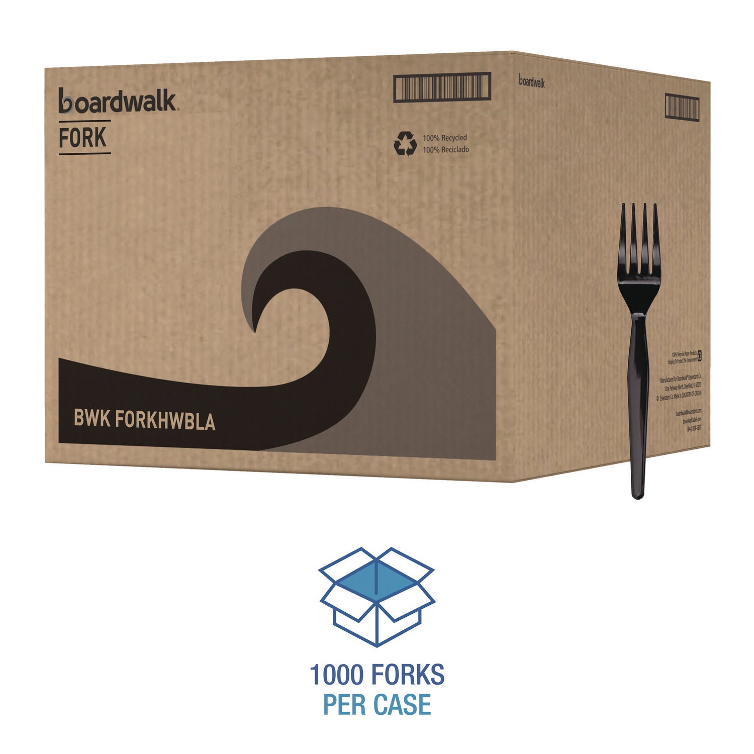 Boardwalk Heavyweight Polystyrene Cutlery, Fork, Black, 1000/Carton (FORKHWBLA)