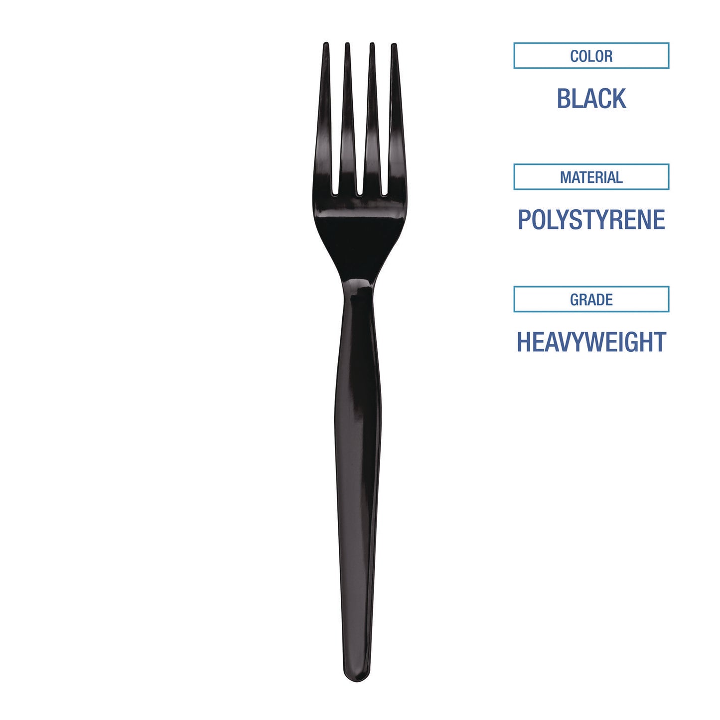 Boardwalk Heavyweight Polystyrene Cutlery, Fork, Black, 1000/Carton (FORKHWBLA)