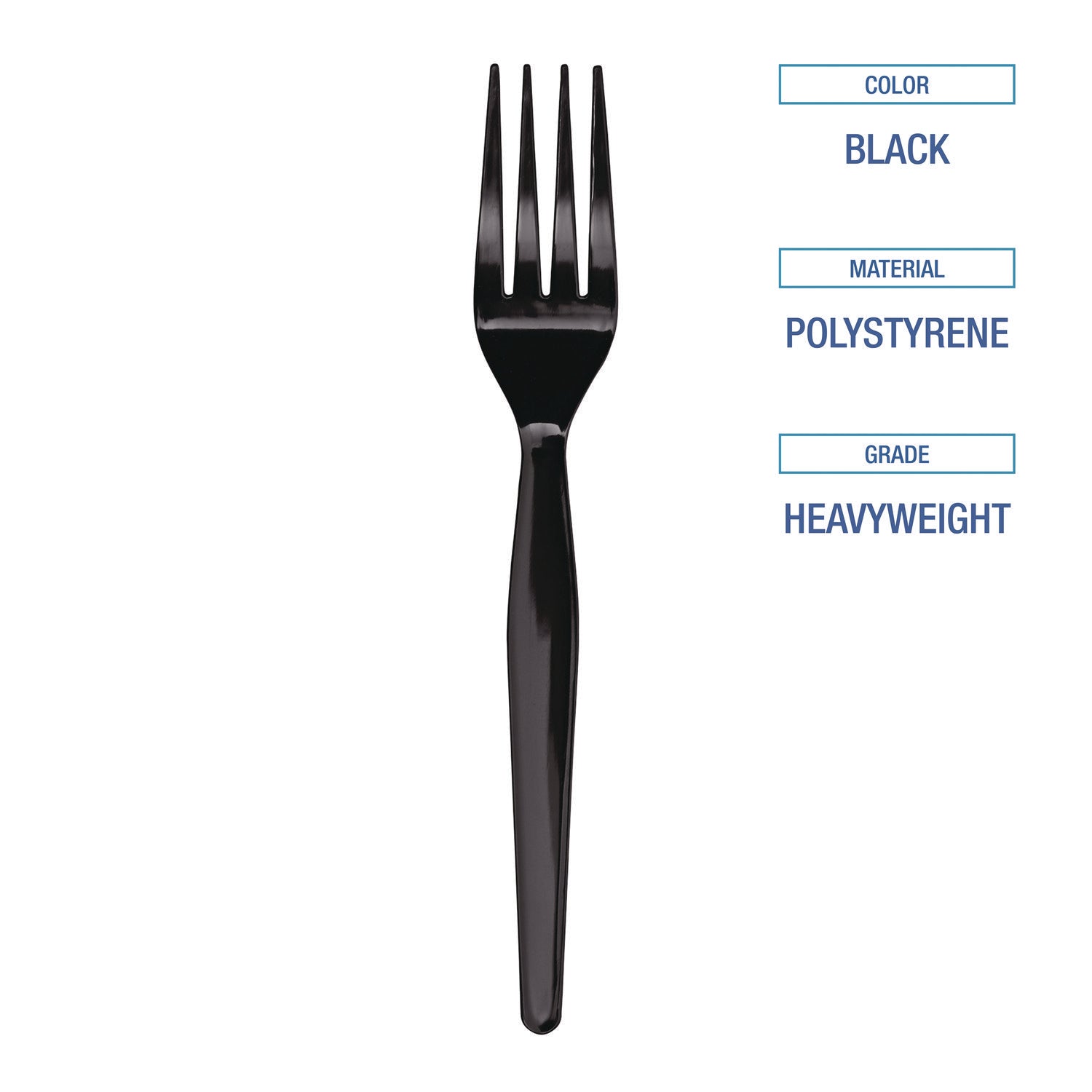 Boardwalk Heavyweight Polystyrene Cutlery, Fork, Black, 1000/Carton (FORKHWBLA)
