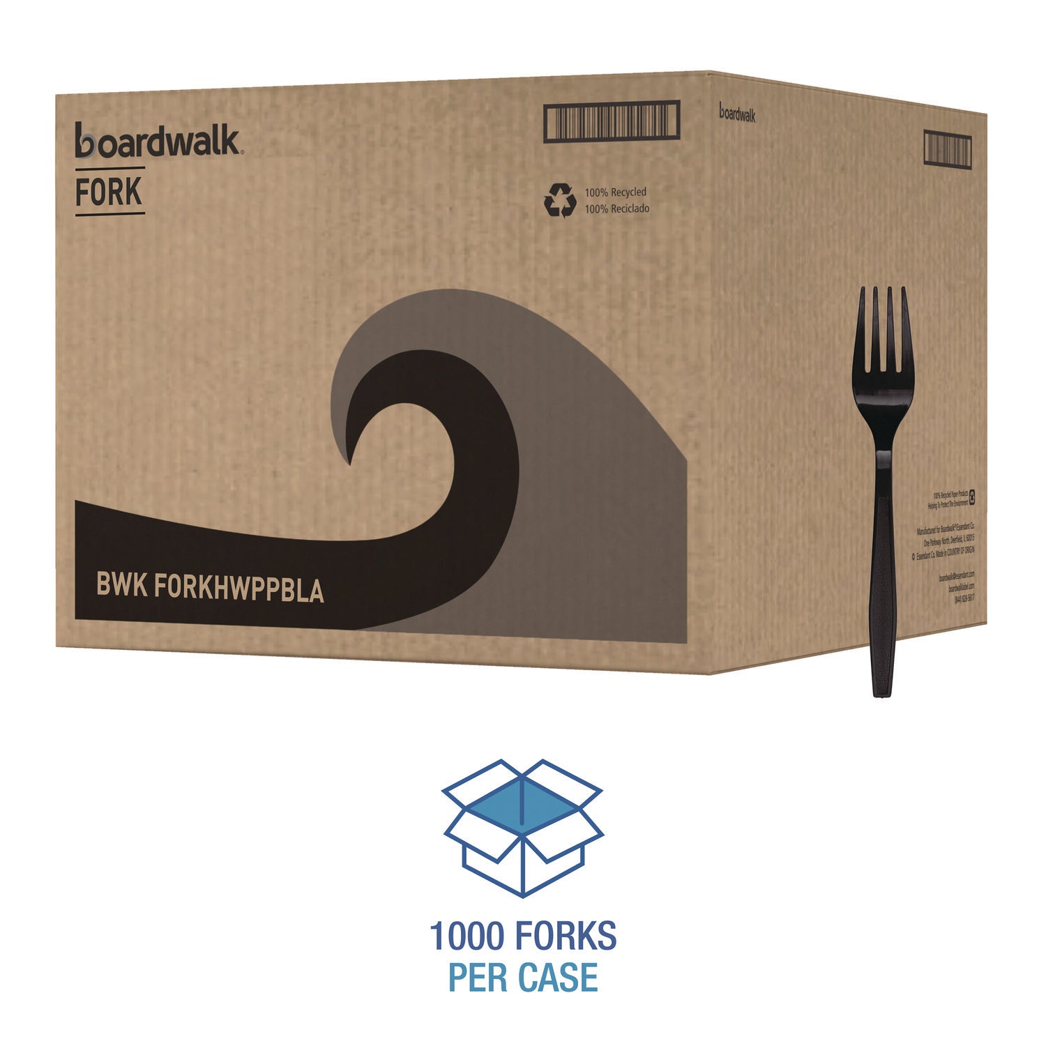 Boardwalk Heavyweight Polypropylene Cutlery, Fork, Black, 1000/Carton (FORKHWPPBLA)