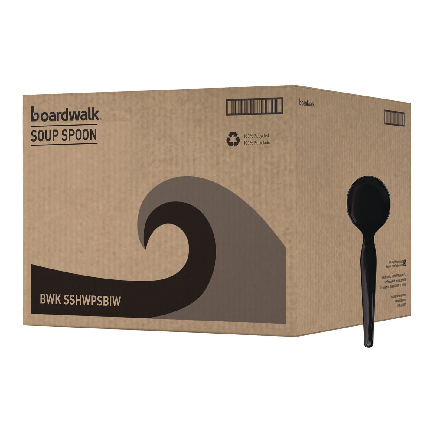 Boardwalk Heavyweight Wrapped Polystyrene Cutlery, Soup Spoon, Black, 1,000/Carton (SSHWPSBIW)