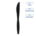 Boardwalk Heavyweight Polypropylene Cutlery, Knife, Black, 1000/Carton (KNIFEHWPPBLA)