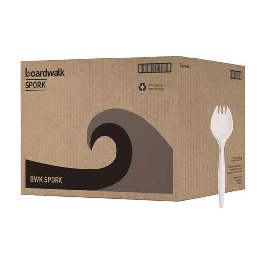 Boardwalk Mediumweight Polypropylene Cutlery, Spork, White, 1000/Carton