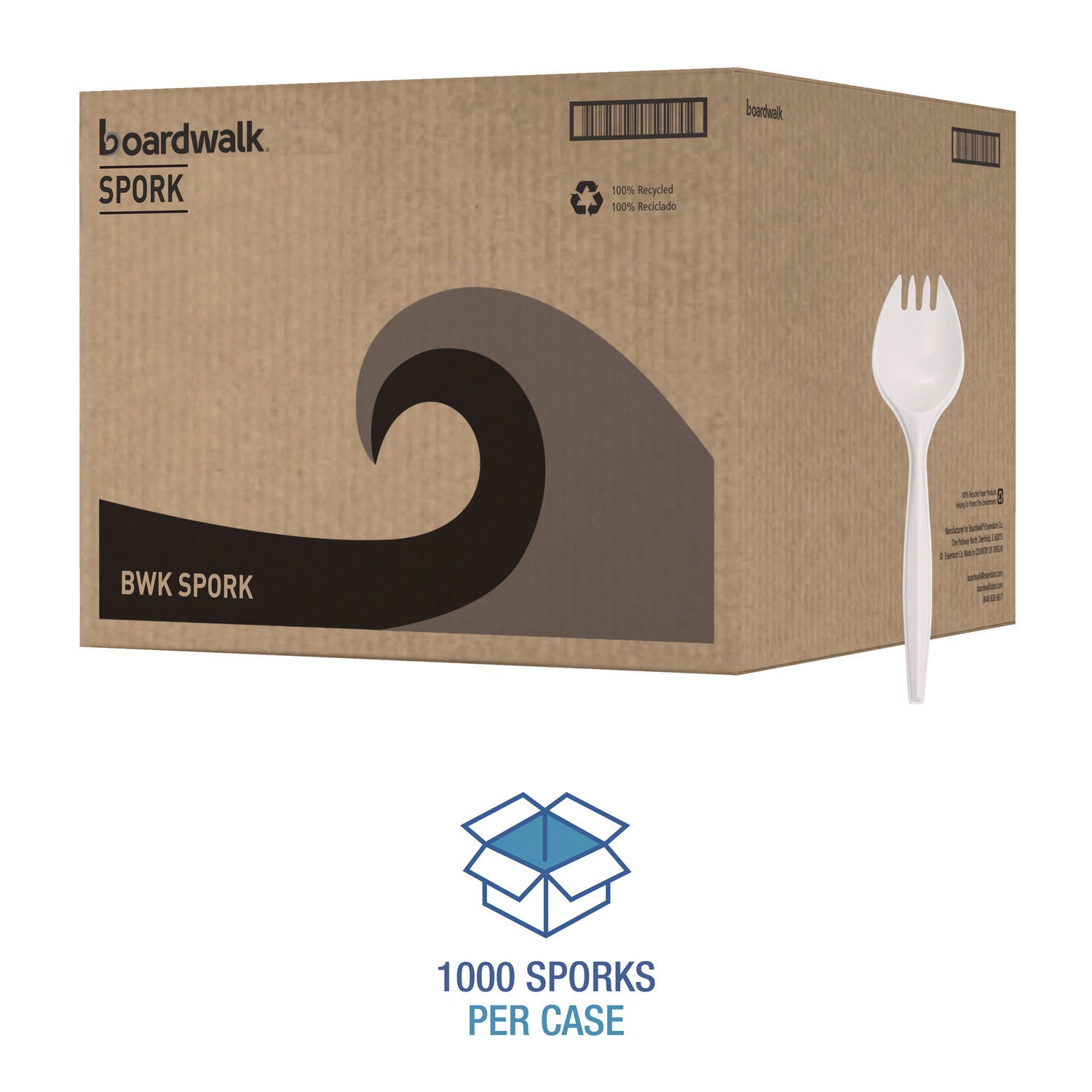 Boardwalk Mediumweight Polypropylene Cutlery, Spork, White, 1000/Carton