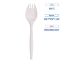 Boardwalk Mediumweight Polypropylene Cutlery, Spork, White, 1000/Carton