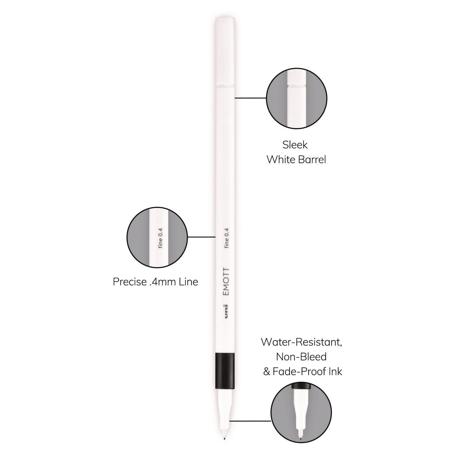 uni-ball EMOTT ever fine Porous Point Pen, Stick, Fine 0.4 mm, Assorted Ink Colors, White Barrel, 40/Pack (24839)