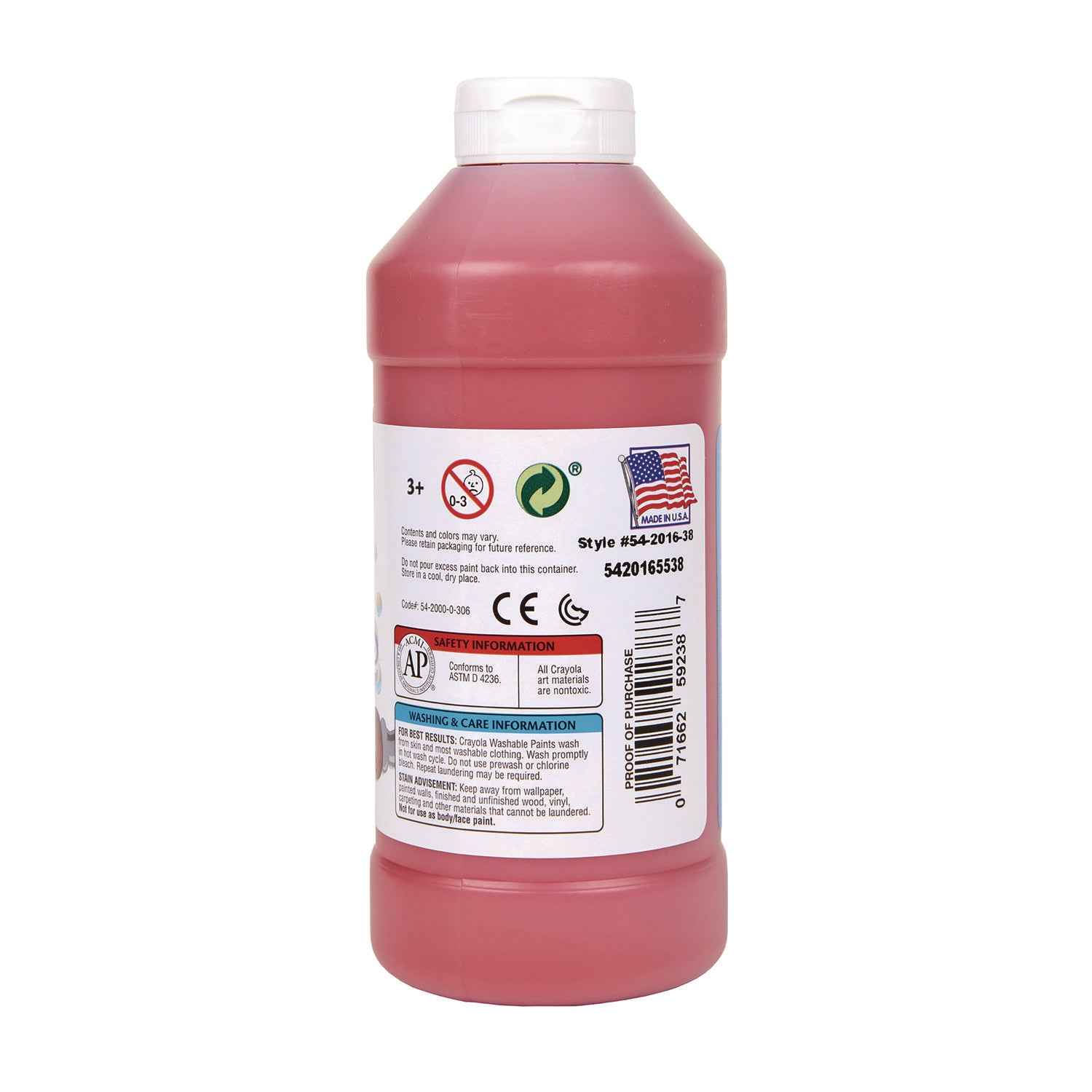 Crayola Washable Paint, Red, 16 oz Bottle (542016038)