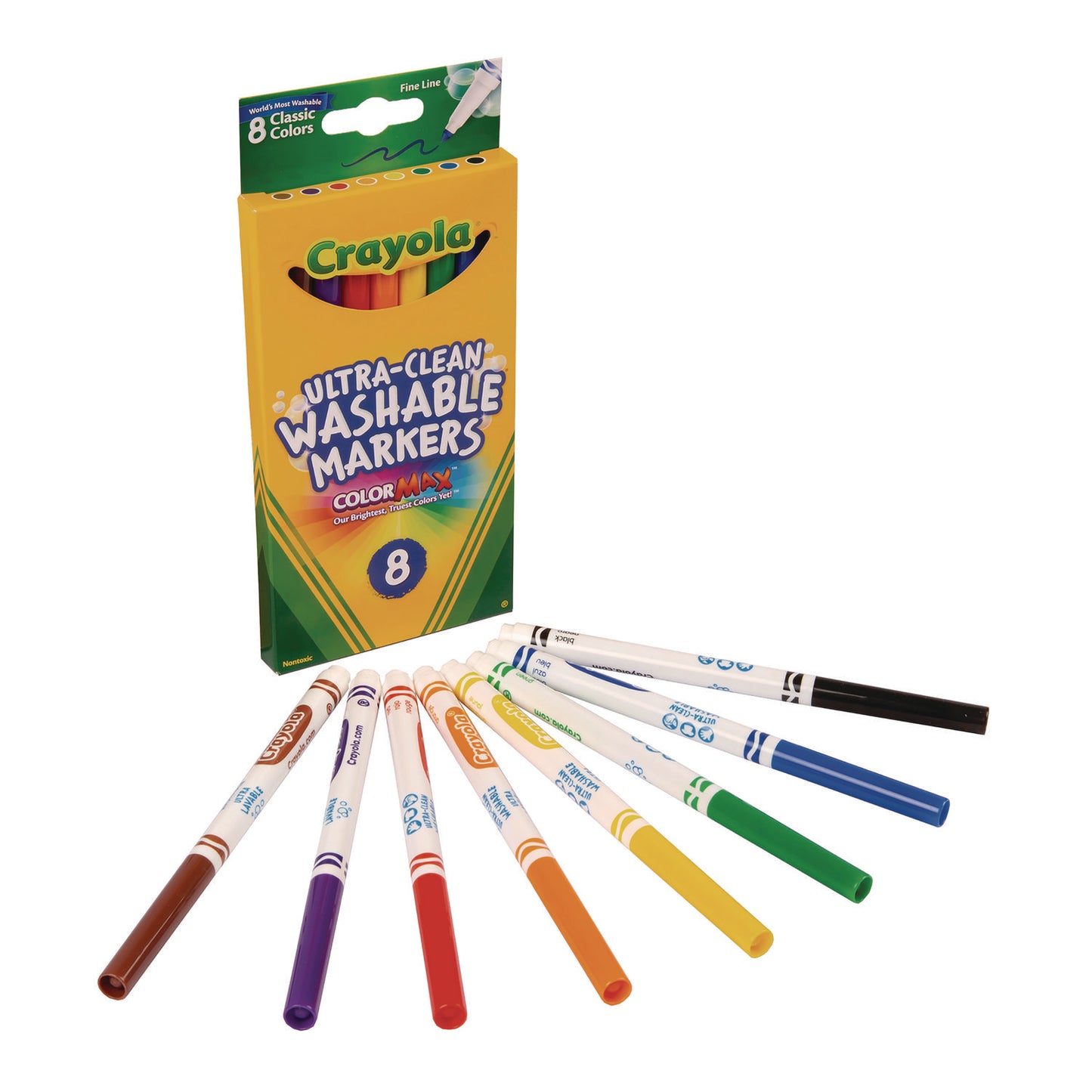Crayola Ultra-Clean Washable Markers, Fine Bullet Tip, Assorted Colors, 8/Pack (587809)