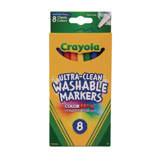 Crayola Ultra-Clean Washable Markers, Fine Bullet Tip, Assorted Colors, 8/Pack (587809)