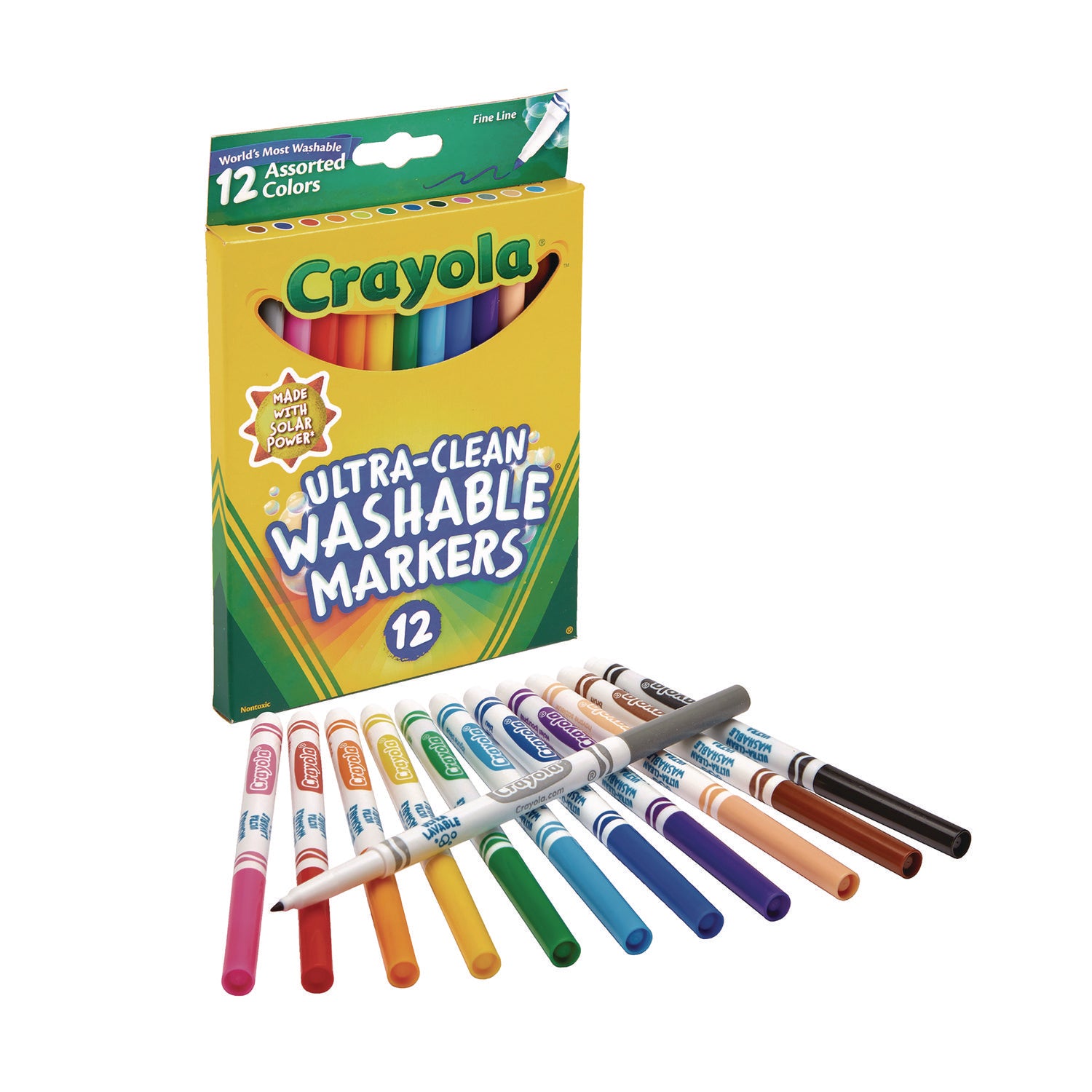 Crayola Ultra-Clean Washable Markers, Fine Bullet Tip, Assorted Colors, Dozen (587813)