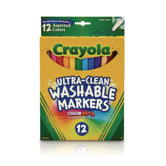 Crayola Ultra-Clean Washable Markers, Fine Bullet Tip, Assorted Colors, Dozen (587813)