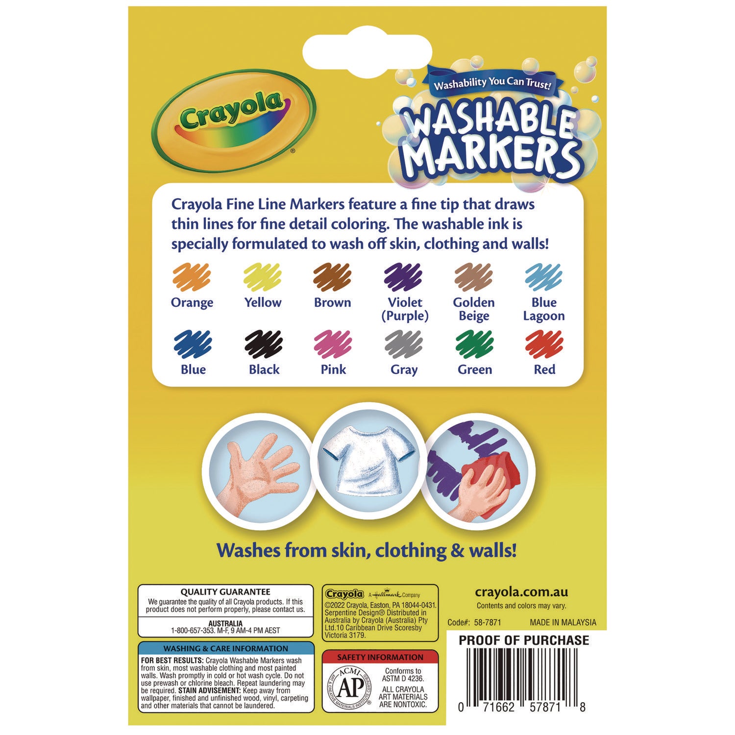 Crayola Ultra-Clean Washable Markers, Fine Bullet Tip, Assorted Colors, Dozen (587813)