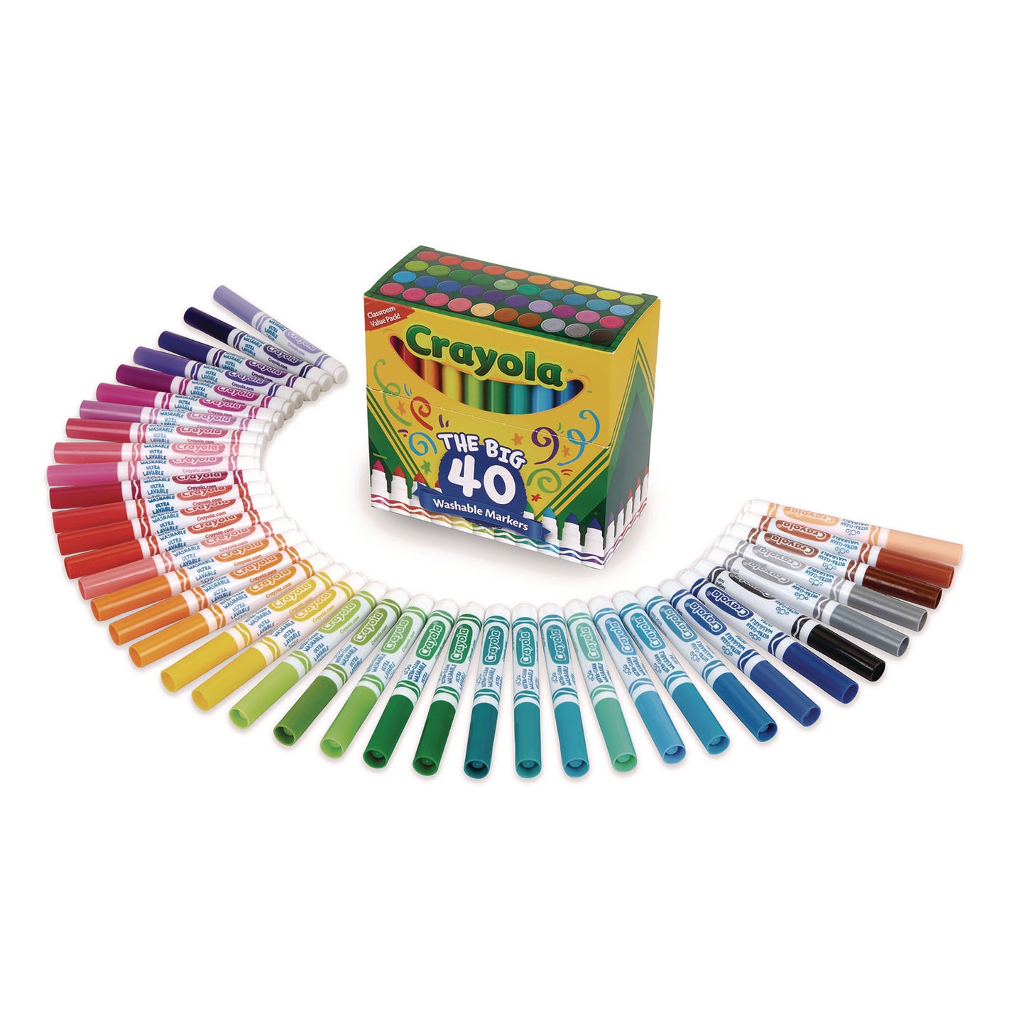 Crayola Ultra-Clean Washable Markers, Broad Bullet Tip, Assorted Colors, 40/Set (587858)