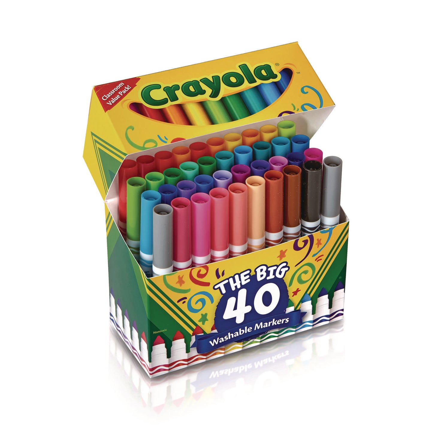 Crayola Ultra-Clean Washable Markers, Broad Bullet Tip, Assorted Colors, 40/Set (587858)