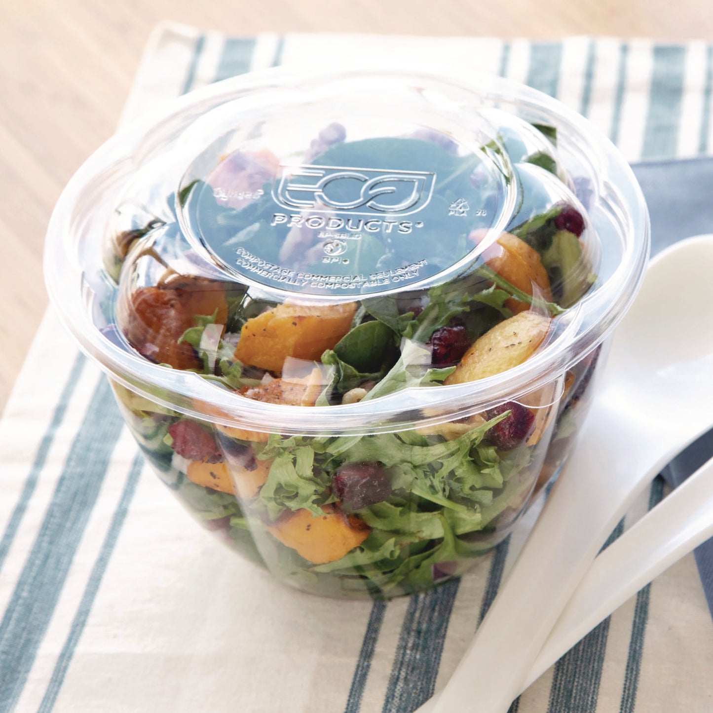 Eco-Products Renewable and Compostable Lids, Fits 24, 32 and 48 oz Salad Bowls, Clear, Plastic, 300/Carton (EPSBLID)