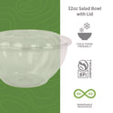 Eco-Products Renewable and Compostable Salad Bowls with Lids, 32 oz, Clear, Plastic, 50/Pack, 3 Packs/Carton (EPSB32)