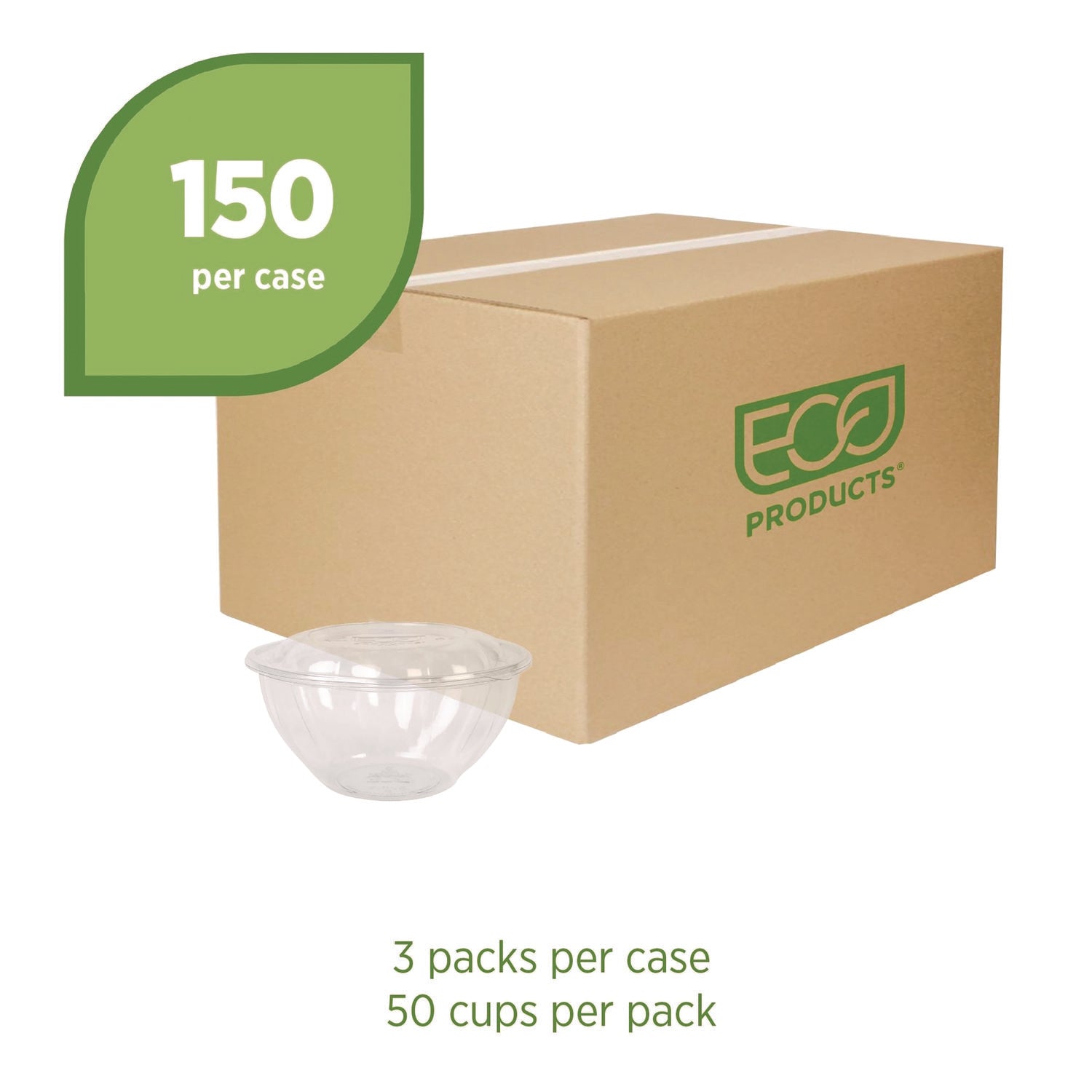 Eco-Products Renewable and Compostable Salad Bowls with Lids, 32 oz, Clear, Plastic, 50/Pack, 3 Packs/Carton (EPSB32)