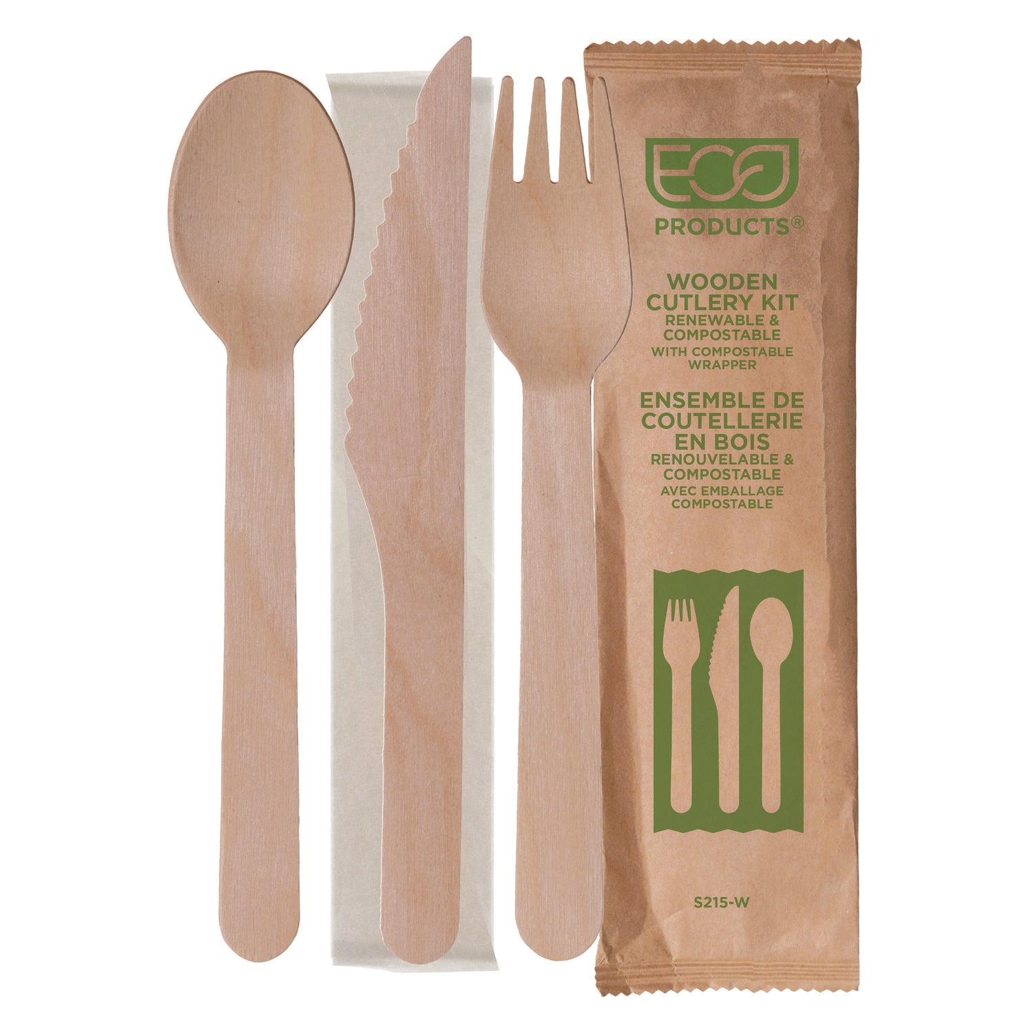 Eco-Products Wood Cutlery, Fork/Knife/Spoon/Napkin, Natural, 500/Carton (EPS215)