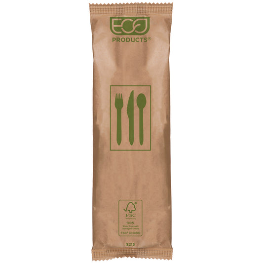 Eco-Products Wood Cutlery, Fork/Knife/Spoon/Napkin, Natural, 500/Carton (EPS215)