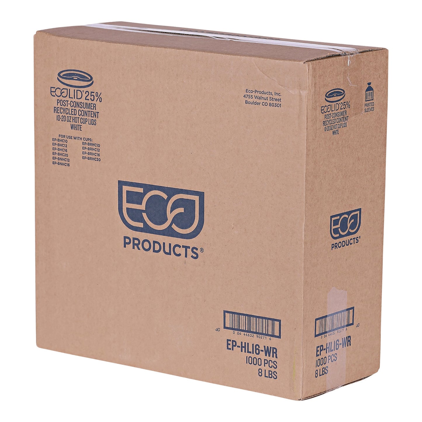 Eco-Products EcoLid 25% Recycled Content Hot Cup Lid, White, Fits 10 oz to 20 oz Cups, 100/Pack, 10 Packs/Carton (EPHL16WR)