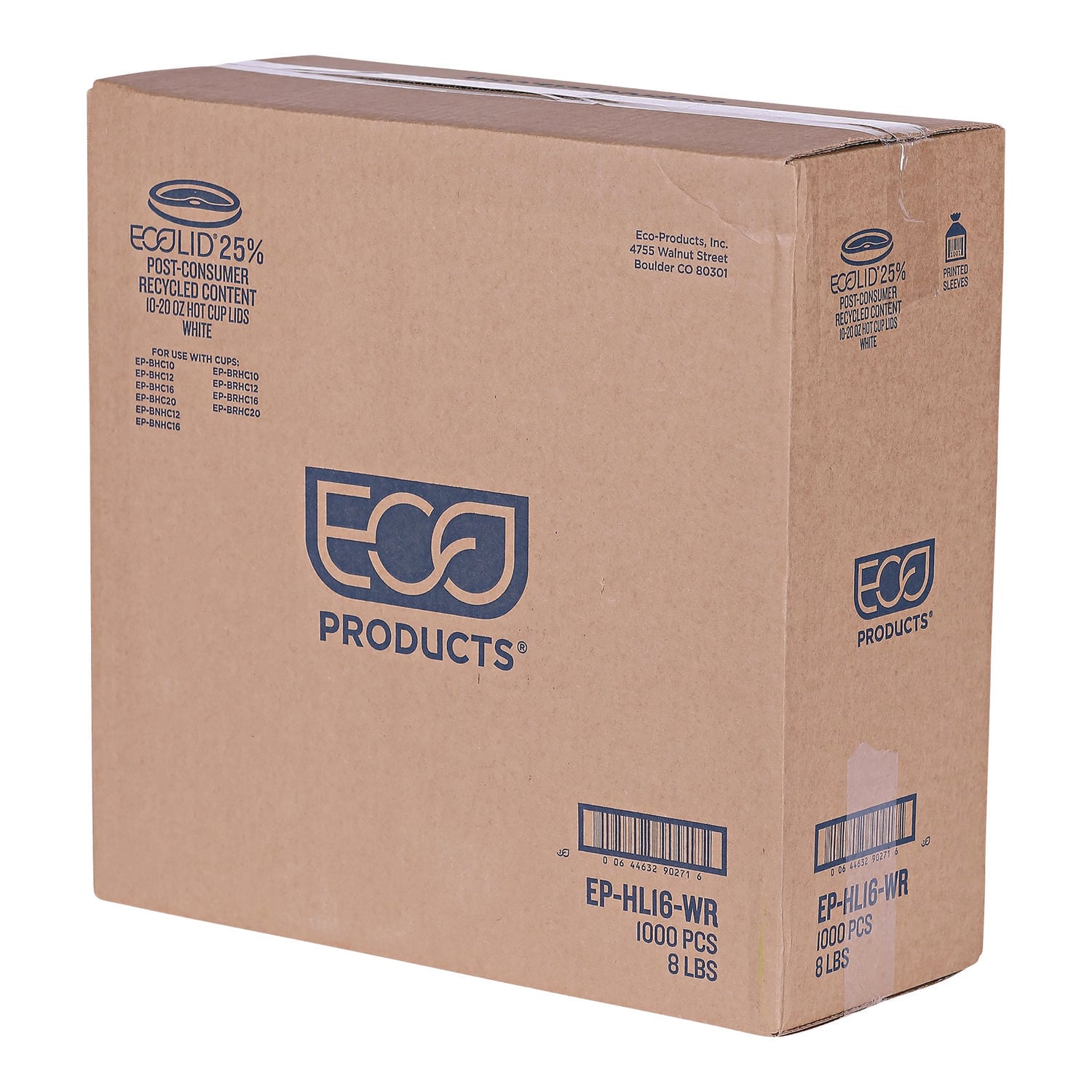 Eco-Products EcoLid 25% Recycled Content Hot Cup Lid, White, Fits 10 oz to 20 oz Cups, 100/Pack, 10 Packs/Carton (EPHL16WR)