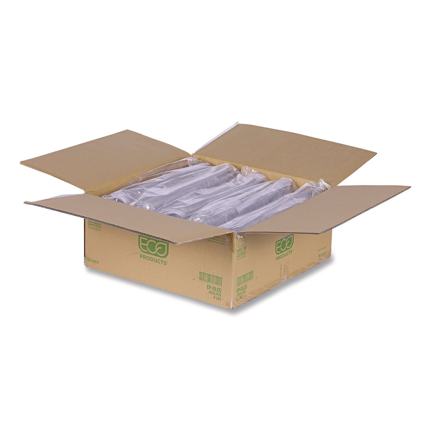 Eco-Products GreenStripe Cold Cup Dome Lids, With Hole, Fits 9oz to 24oz Cups, Clear, 100/Pack, 10 Packs/Carton (EPDLCC)