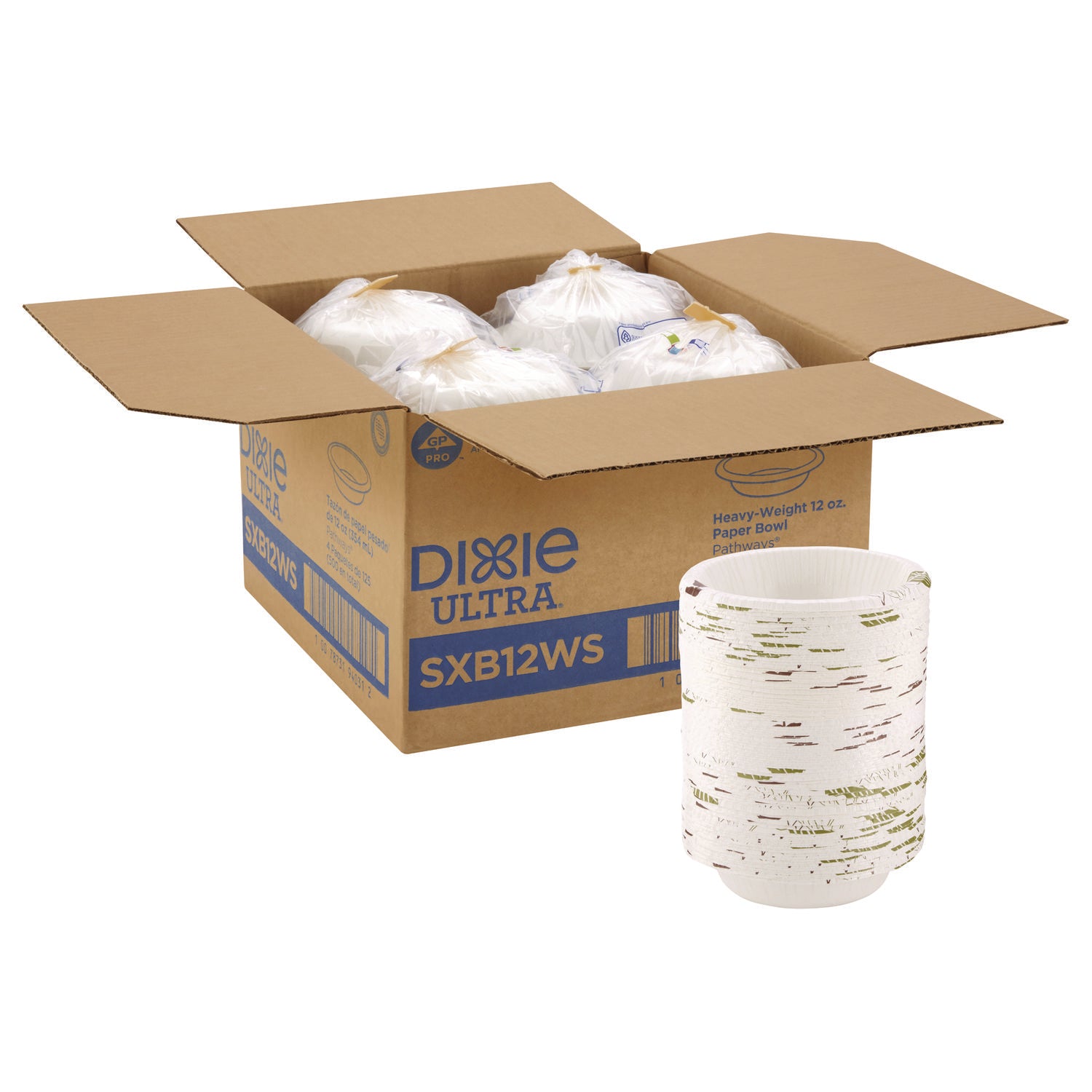 Dixie Pathways with Soak Proof Shield Heavyweight Paper Bowls, WiseSize, 12 oz, Green/Burgundy, 500/Carton (SXB12WS)