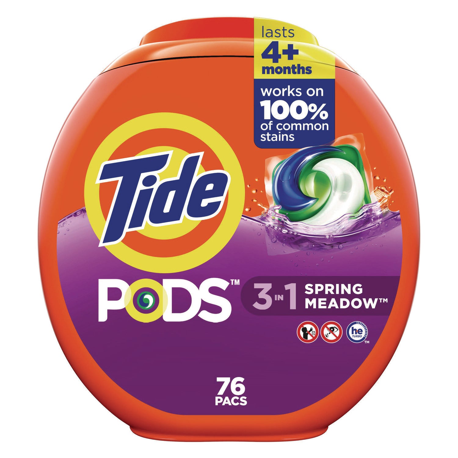 Tide PODS Laundry Detergent, Spring Meadow, 66 oz Tub, 76 Pacs/Tub (09166EA)