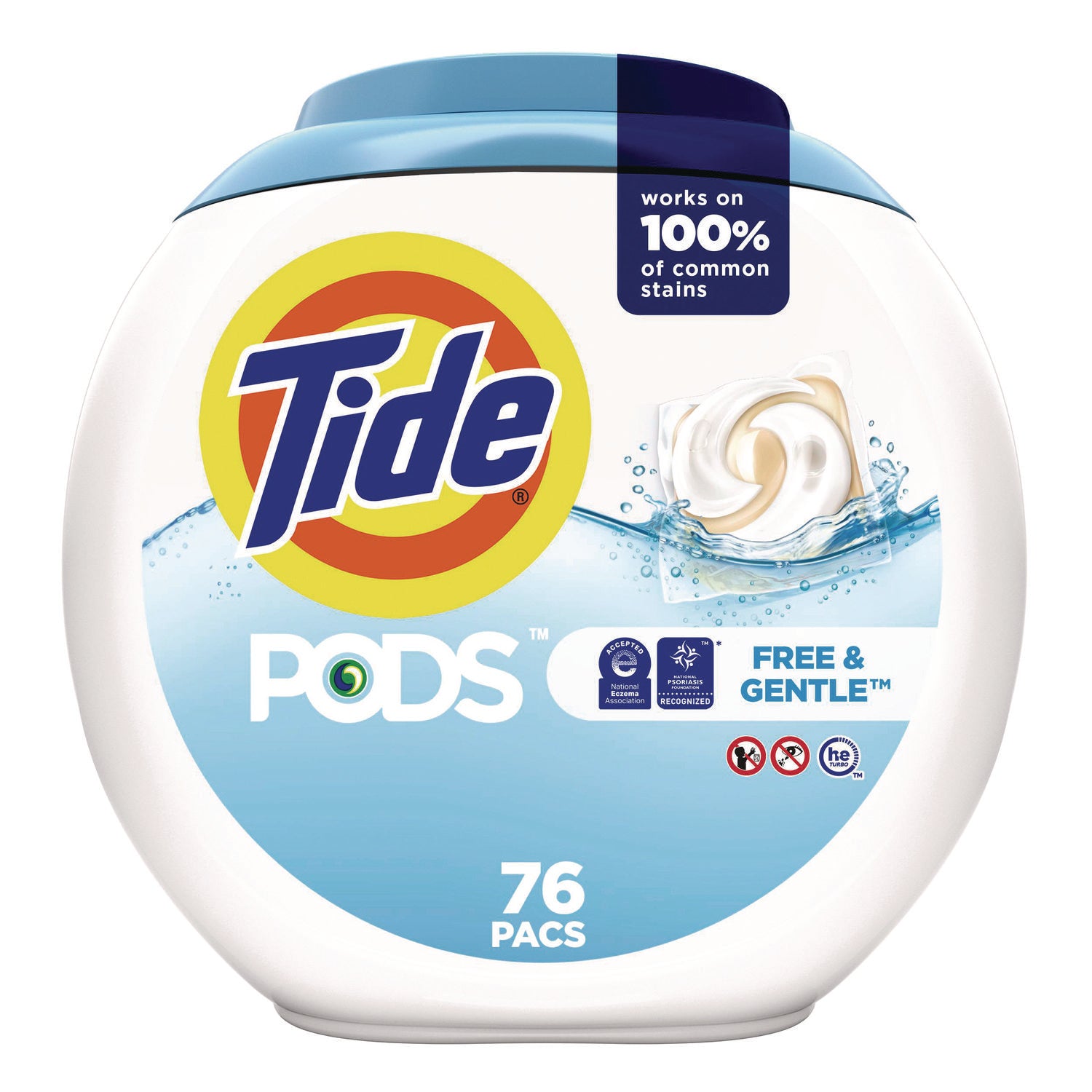 Tide PODS Laundry Detergent, Free and Gentle, 63 oz Tub, 76 Pacs/Tub (09488EA)