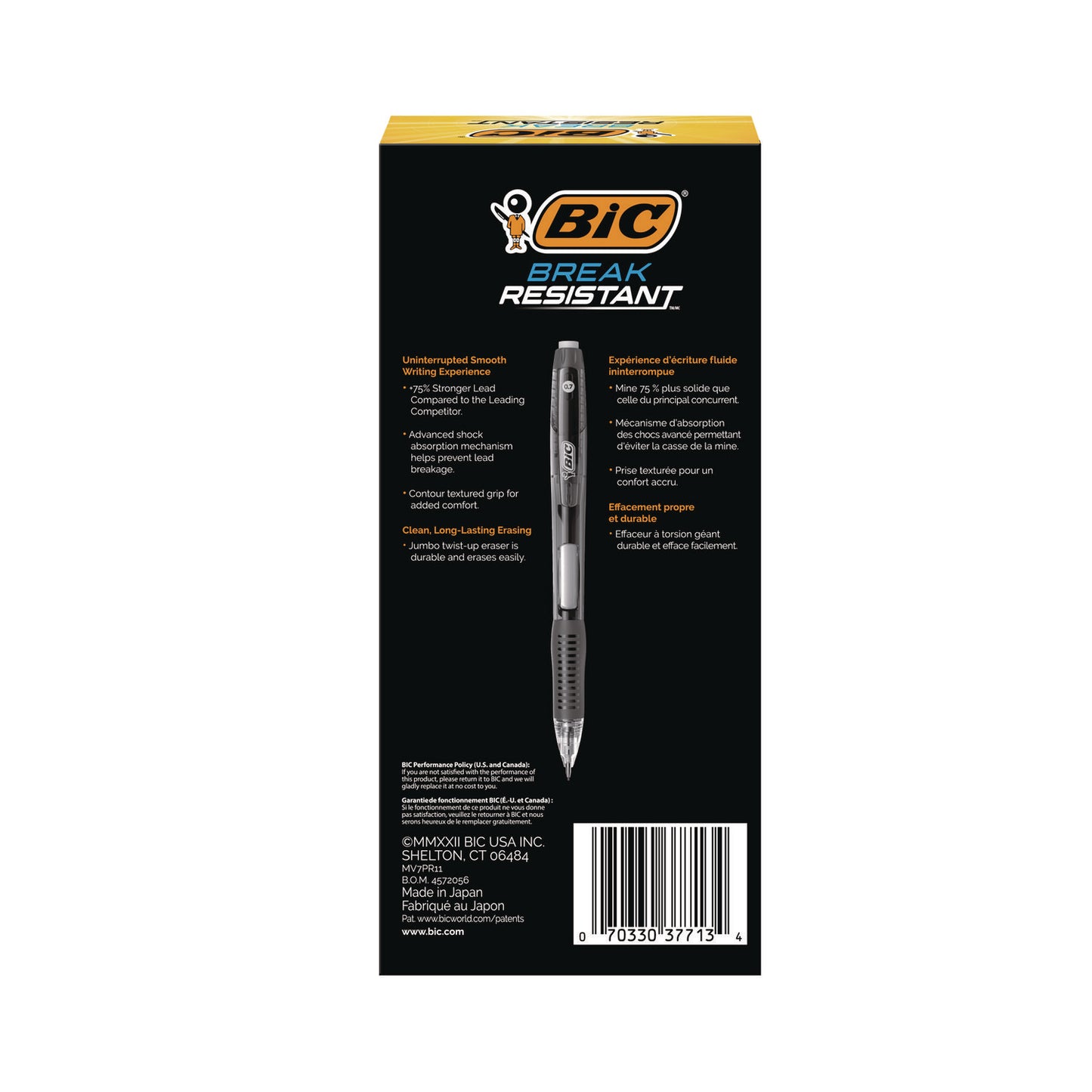 BIC Break-Resistant Mechanical Pencils with Erasers, 0.7 mm, HB (#2), Black Lead, Assorted Barrel Colors, 12/Pack (MV7PR11BLK)