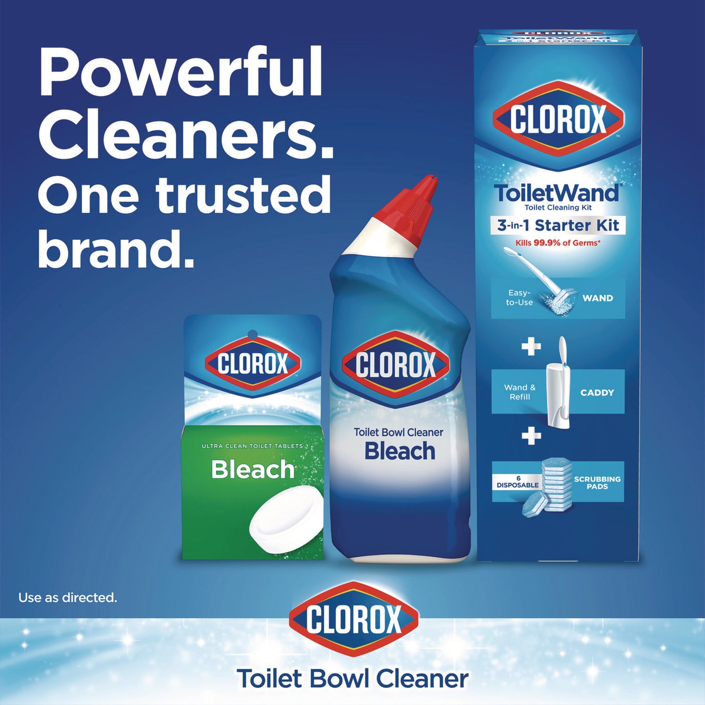 Clorox Disinfecting Toilet Bowl Cleaner with Bleach, Rain Clean Scent, 24 oz Bottle, 2/Pack (30924)