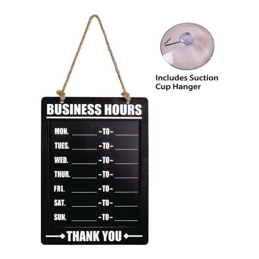 Excello Global Products Business Hours Indoor/Outdoor Hanging Chalkboard, 10 x 0.38 x 20.75, Black/White (EGPHD0311AS)