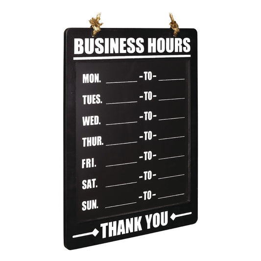 Excello Global Products Business Hours Indoor/Outdoor Hanging Chalkboard, 10 x 0.38 x 20.75, Black/White (EGPHD0311AS)