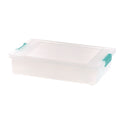 Iris Latch Lid Storage Box, 2.3 gal, 14 x 11 x 3.5, Clear Bin/Seafoam Latches (301158)