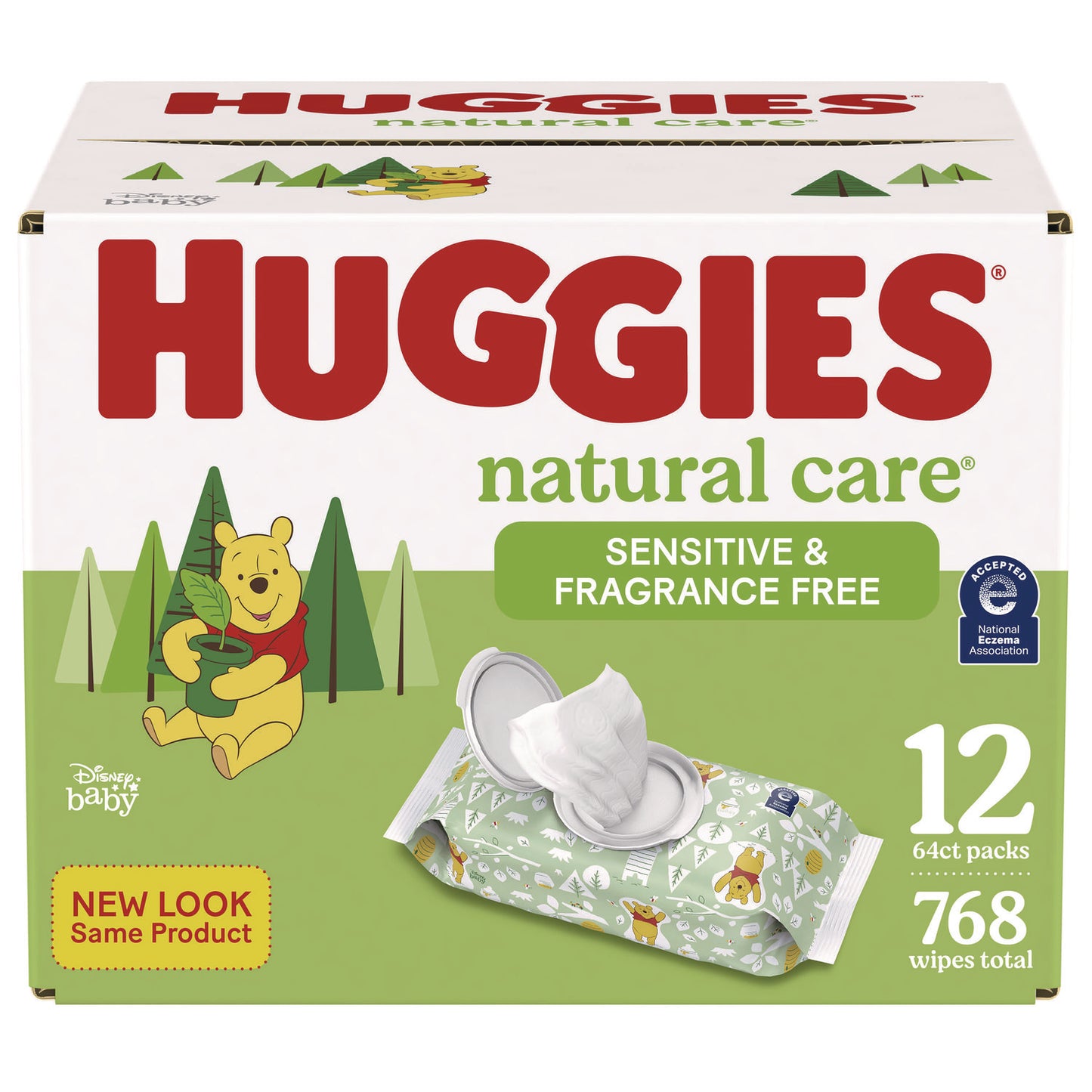 Huggies Natural Care Sensitive Baby Wipes, Unscented, White, 64/Pack, 12 Packs/Carton (51079)