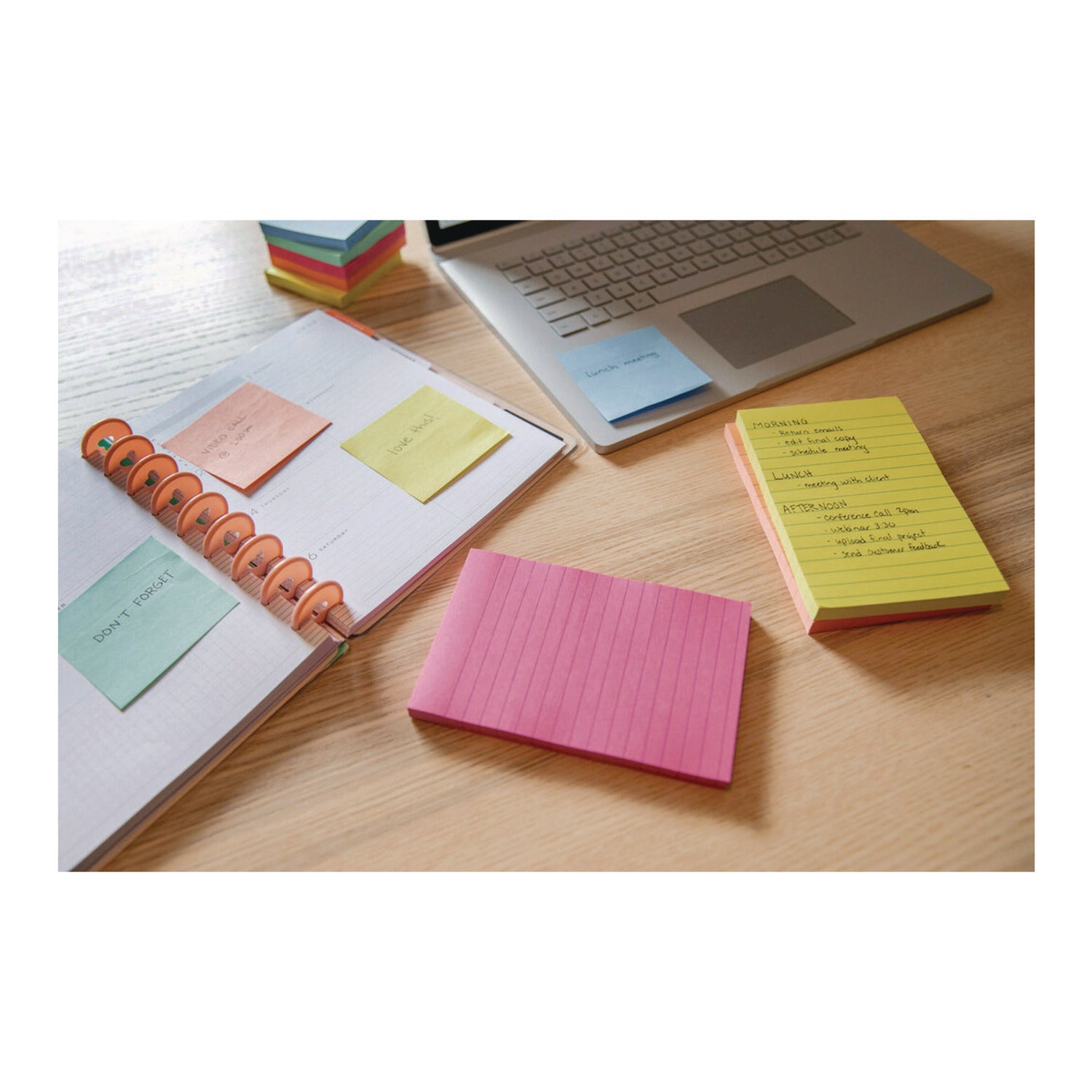 Post-it Note Pads in Summer Joy Color Collection Colors, 4" x 6", Note Ruled, 90 Sheets/Pad, 5 Pads/Pack (6605SSJOY)