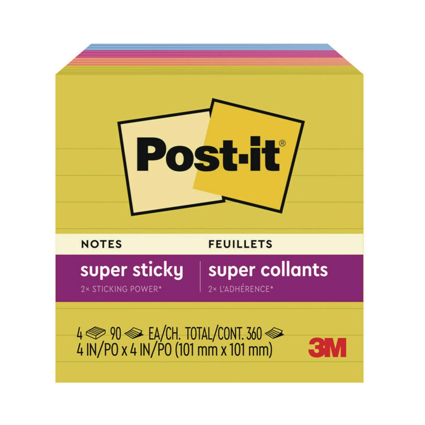 Post-it Note Pads in Summer Joy Collection, 4" x 4", Note Ruled, 90 Sheets/Pad, 4 Pads/Pack (6754SSJOY)