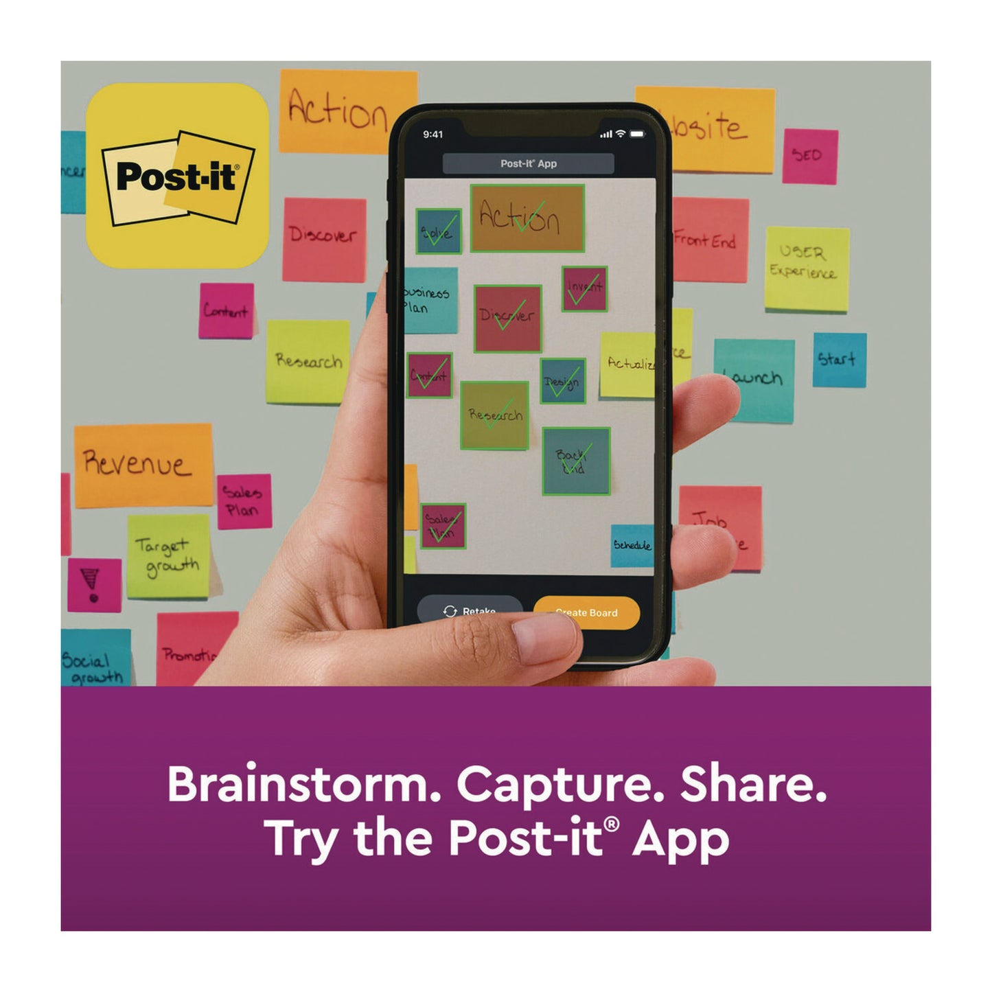 Post-it Note Pads in Summer Joy Color Collection Colors, 4" x 4", Note Ruled, 90 Sheets/Pad, 6 Pads/Pack (6756SSJOY)