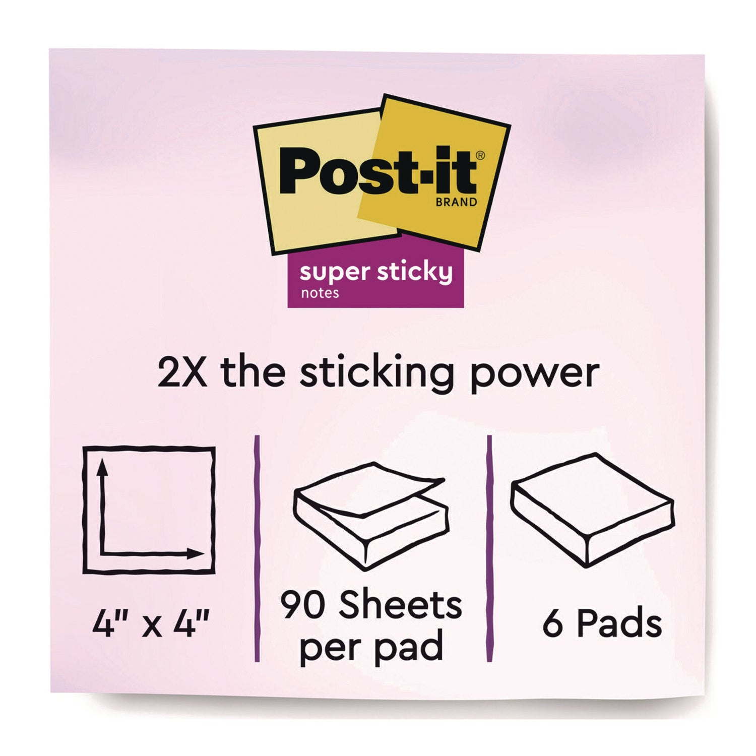 Post-it Note Pads in Summer Joy Color Collection Colors, 4" x 4", Note Ruled, 90 Sheets/Pad, 6 Pads/Pack (6756SSJOY)