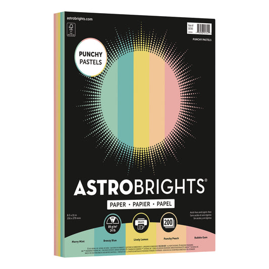 Astrobrights Color Paper - "Punchy Pastels" Assortment, 24 lb Bond Weight, 8.5 x 11, Assorted, 200/Pack (91741)