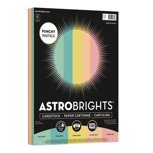 Astrobrights Color Cardstock -"Punchy Pastels" Assortment, 65 lb Cover Weight, 8.5 x 11, Assorted, 100/Pack (91786)