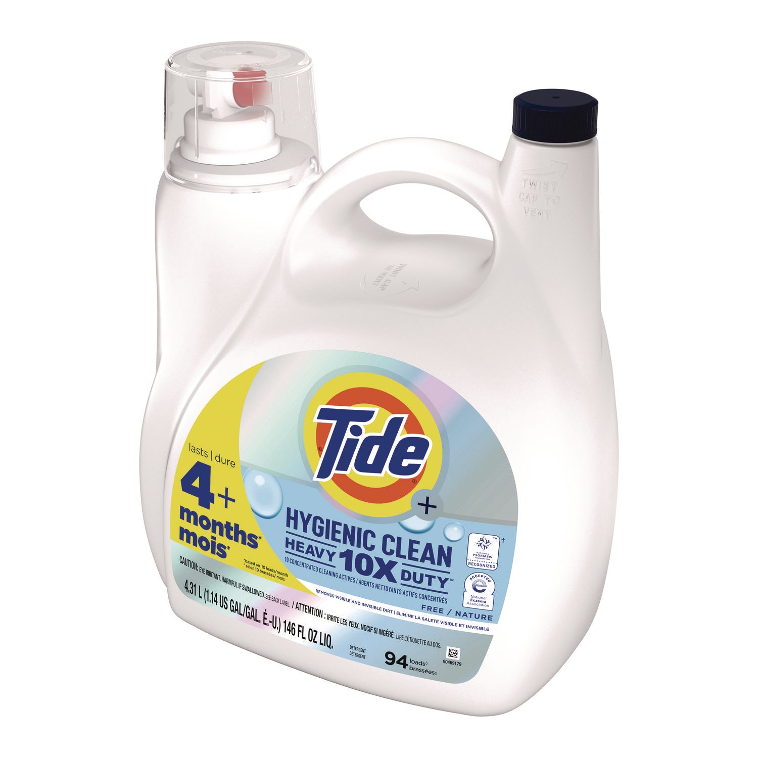 Tide Hygienic Clean Heavy 10x Duty Liquid Laundry Detergent, Unscented, 146 oz Bottle (3077209452)