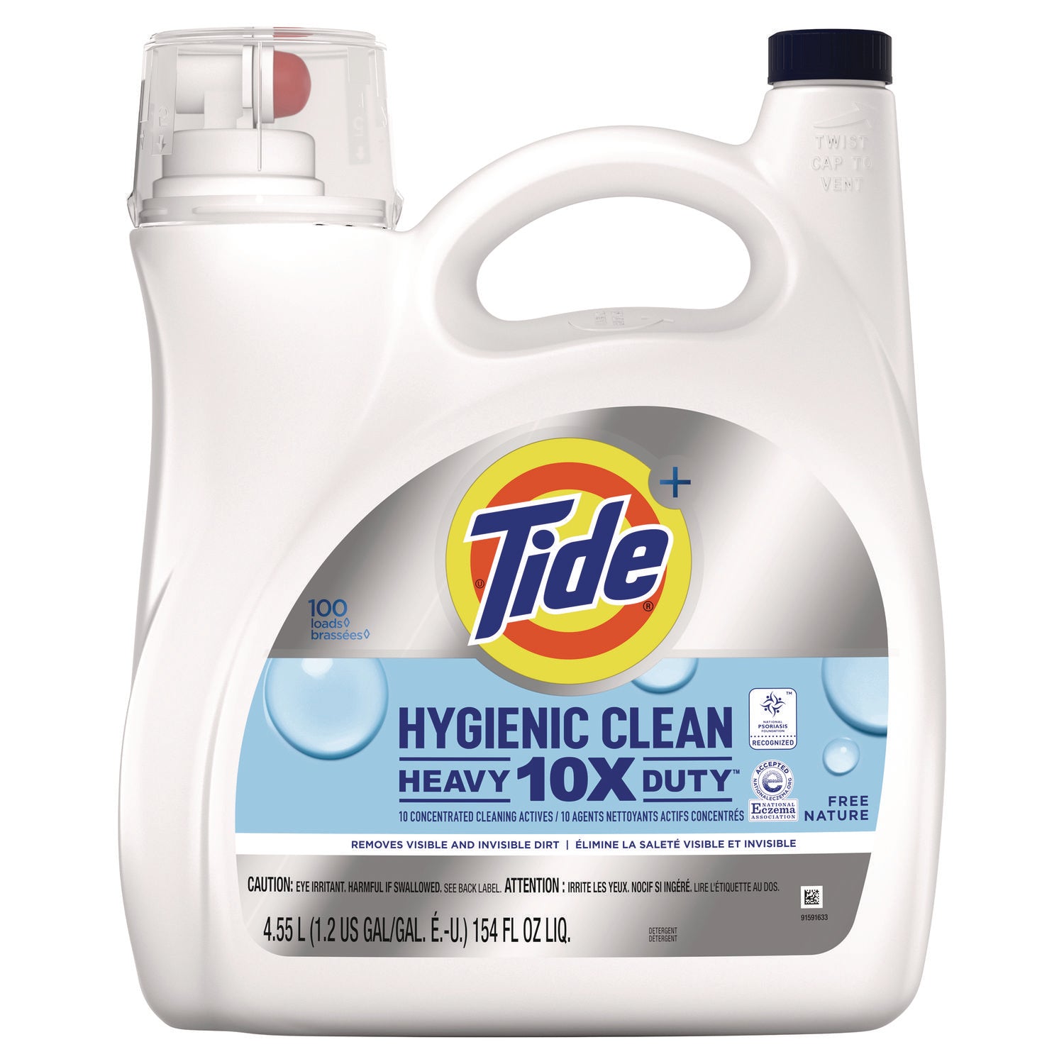 Tide Hygienic Clean Heavy 10x Duty Liquid Laundry Detergent, Unscented, 146 oz Bottle (3077209452)