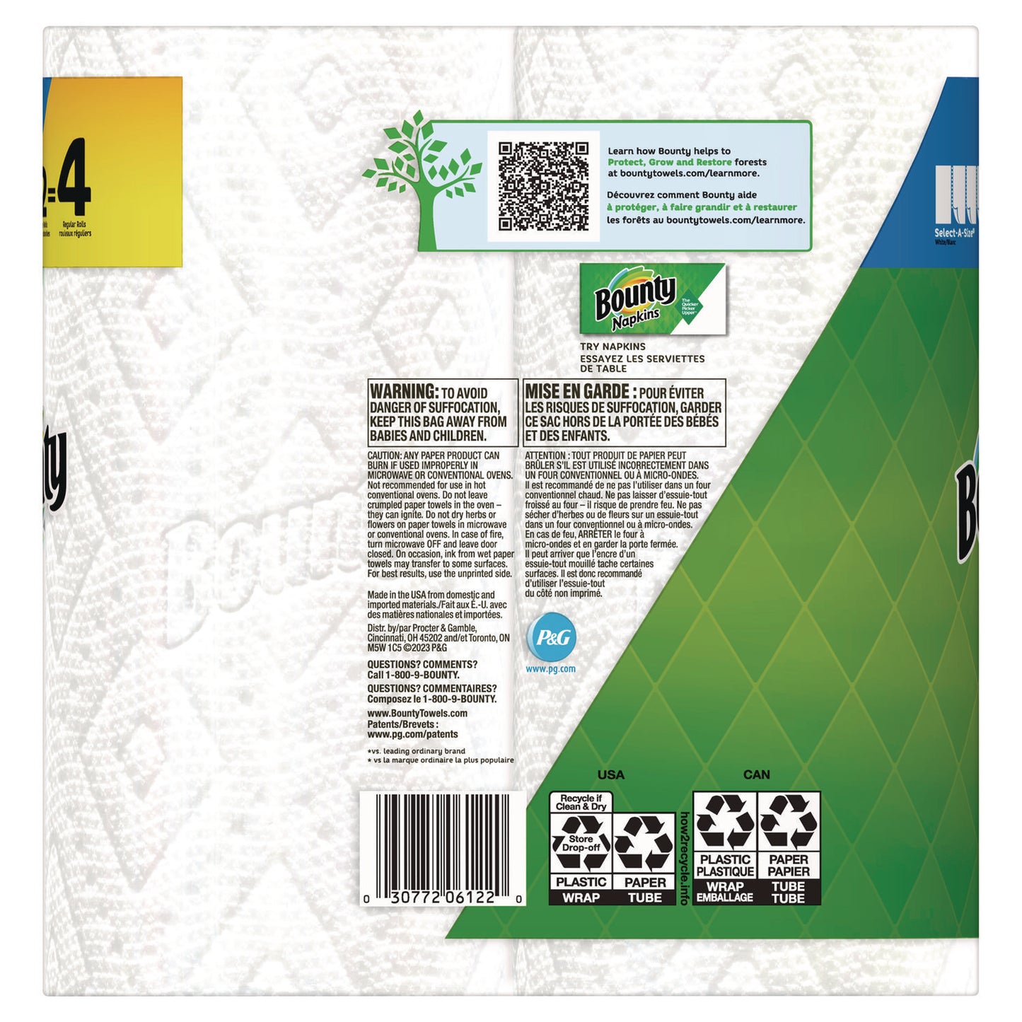 Bounty Select-a-Size Kitchen Roll Paper Towels, 2-Ply, 5.9 x 11, 90 Sheets/Roll, 2 Double Rolls/Pack (030772061220)