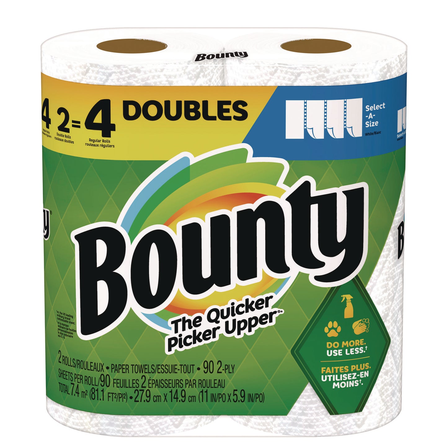 Bounty Select-a-Size Kitchen Roll Paper Towels, 2-Ply, 5.9 x 11, 90 Sheets/Roll, 2 Double Rolls/Pack (030772061220)