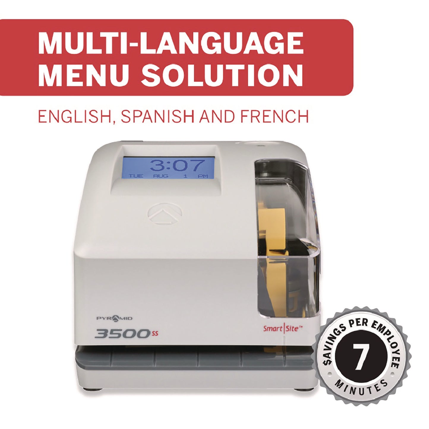 Pyramid 3500 Smart Site Punch Card Time Clock System, DC Powered Operation, Light Gray (3500SS)