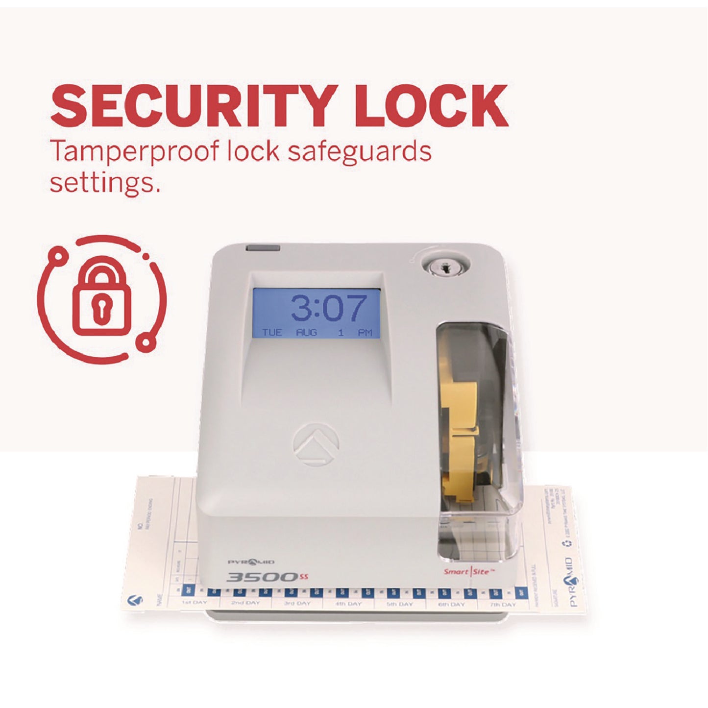 Pyramid 3500 Smart Site Punch Card Time Clock System, DC Powered Operation, Light Gray (3500SS)