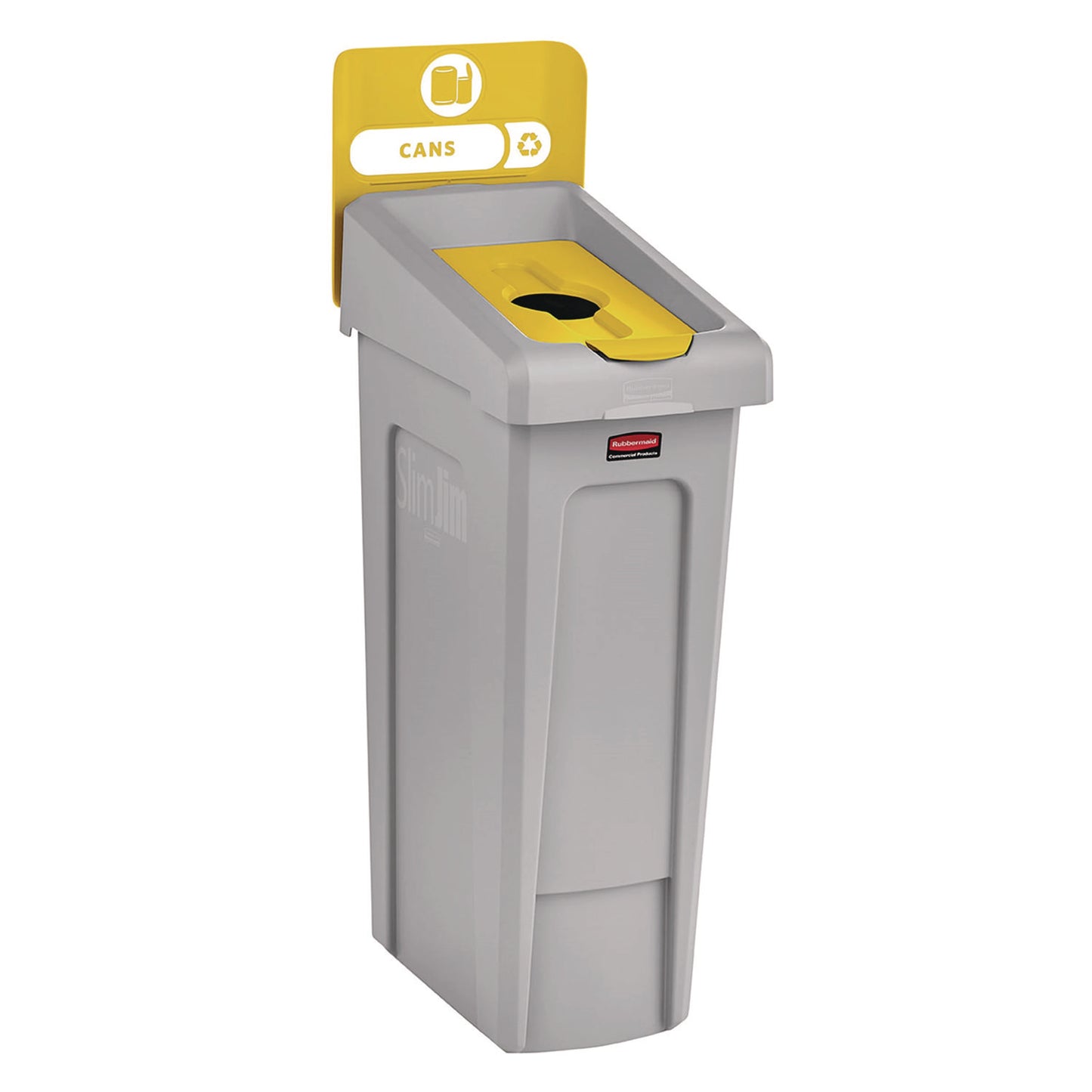 Rubbermaid Commercial Slim Jim Recycling Station Kit, 1-Stream Bottles and Cans, 23 gal, Plastic, Yellow/Gray (2185052)